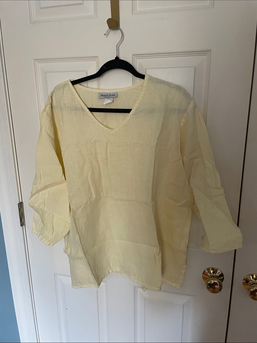 Match Point Women's Pale Yellow V-Neck linen Tunic Top xl